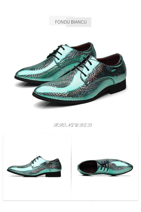 Elegant Patent Leather Derby Shoes for Men – Formal Wedding and Business Office Footwear with Pointed Toe Design, Available in Size 48
